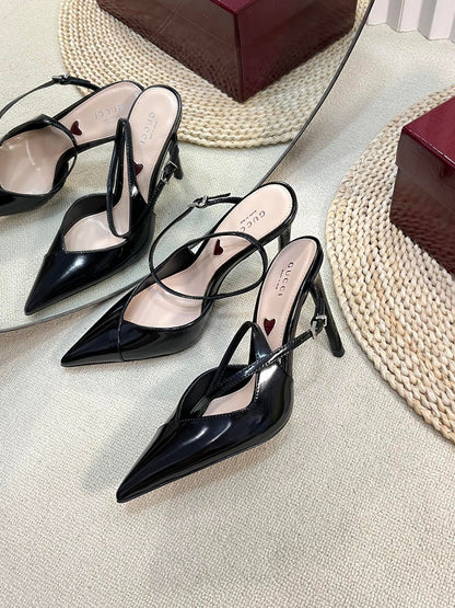 HIGH SLINGBACK PUMP 10 CM IN BLACK GLOSSY CALFSKIN