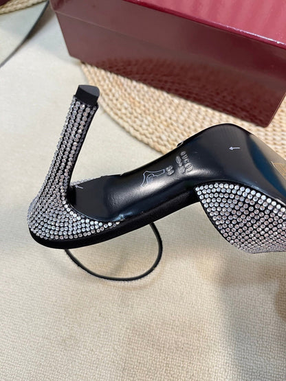 HIGH SLINGBACK 10 CM IN BLACK SILK WITH FULL RHINSTONES