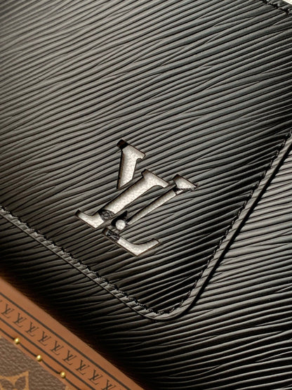 MARELLE TOTE BB BAG 30 IN BLACK EPI GRAIN COWHIDE LEATHER