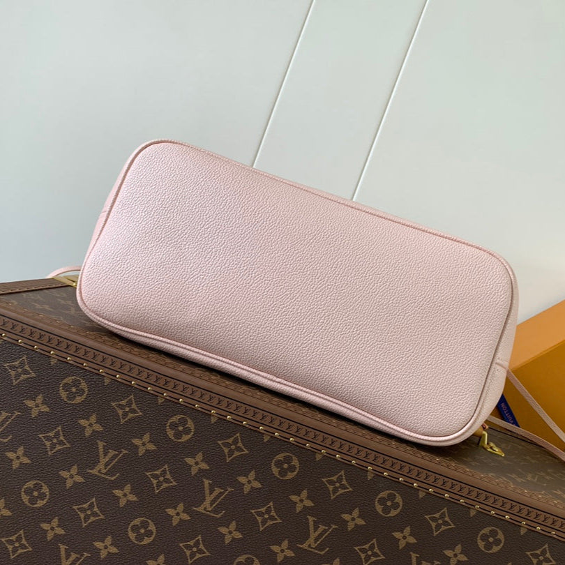 NEVERFULL MM BAG 32 IN PINK AND BEIGE EMBOSSED COWHIDE