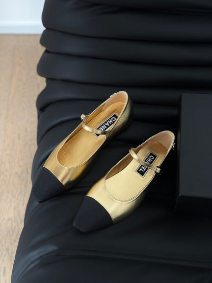 MARY JANE GOLDEN MIX BLACK CALFSKIN