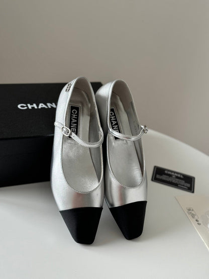 MARY JANE SILVER MIX BLACK CALFSKIN