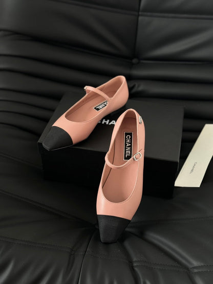 MARY JANE LIGHT PINK MIX BLACK CALFSKIN