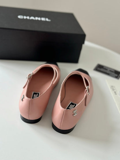MARY JANE LIGHT PINK MIX BLACK CALFSKIN