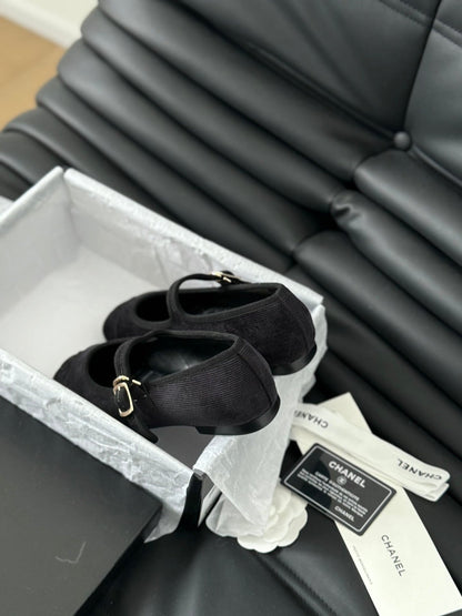 MARY JANE SHOES BLACK CORDUROY TWILL FABRIC