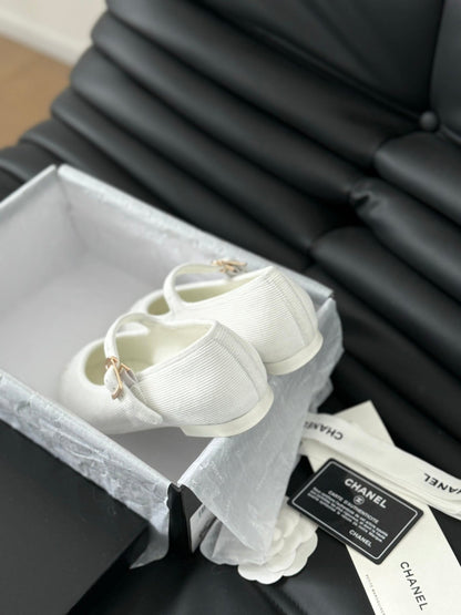 MARY JANE SHOES WHITE CORDUROY TWILL FABRIC