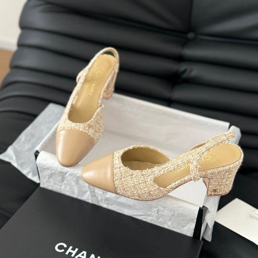 CLASSIC HIGH SLINGBACK CORN YELLOW TWEEDS AND CALFSKIN