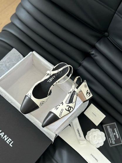 HIGH SLINGBACK IN WHITE MIX BLACK LAMBSKIN
