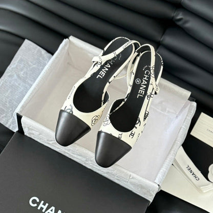 HIGH SLINGBACK IN WHITE MIX BLACK LAMBSKIN