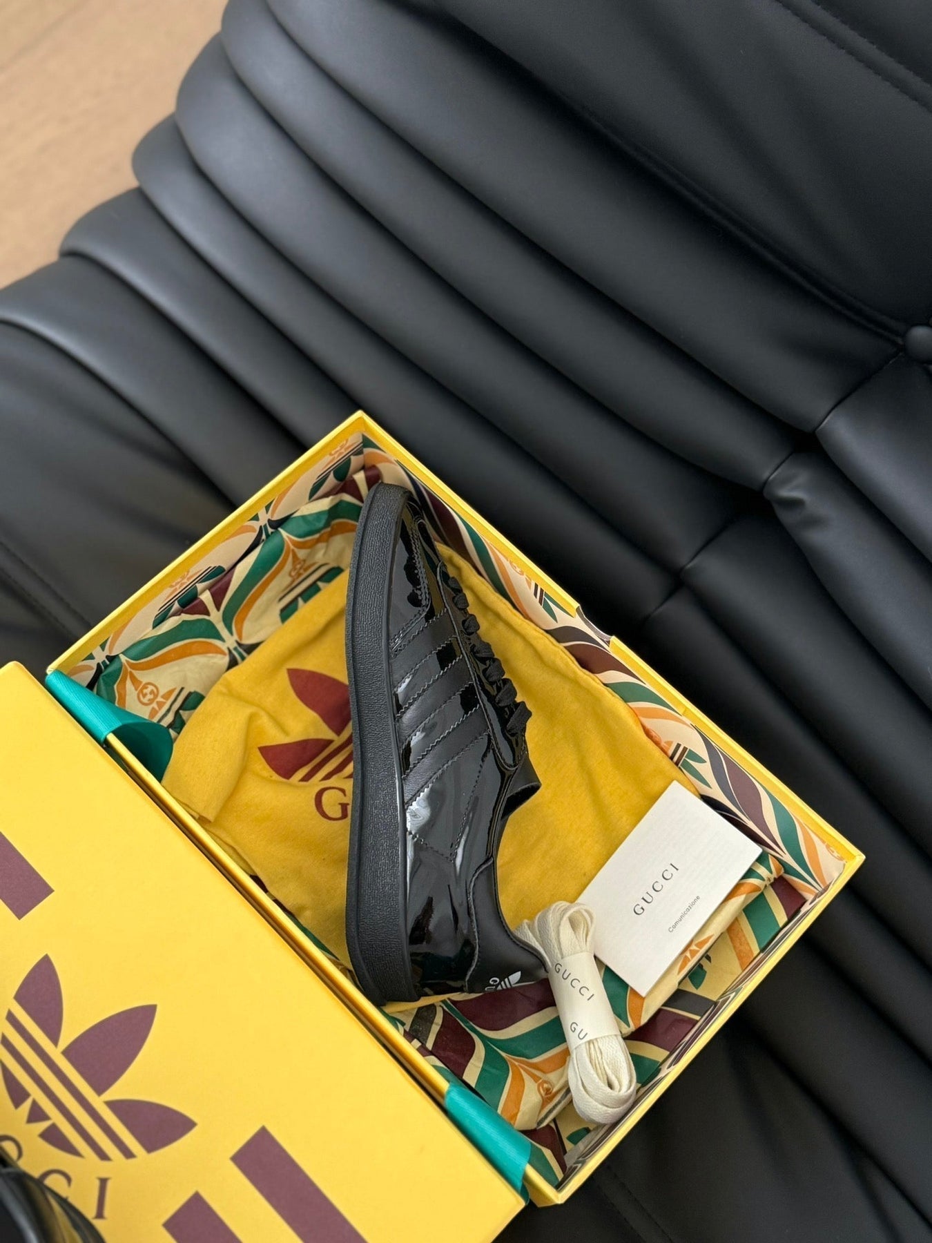 GG & ADIDAS GAZELLE SNEAKER GLOSSY BLACK CALFSKIN