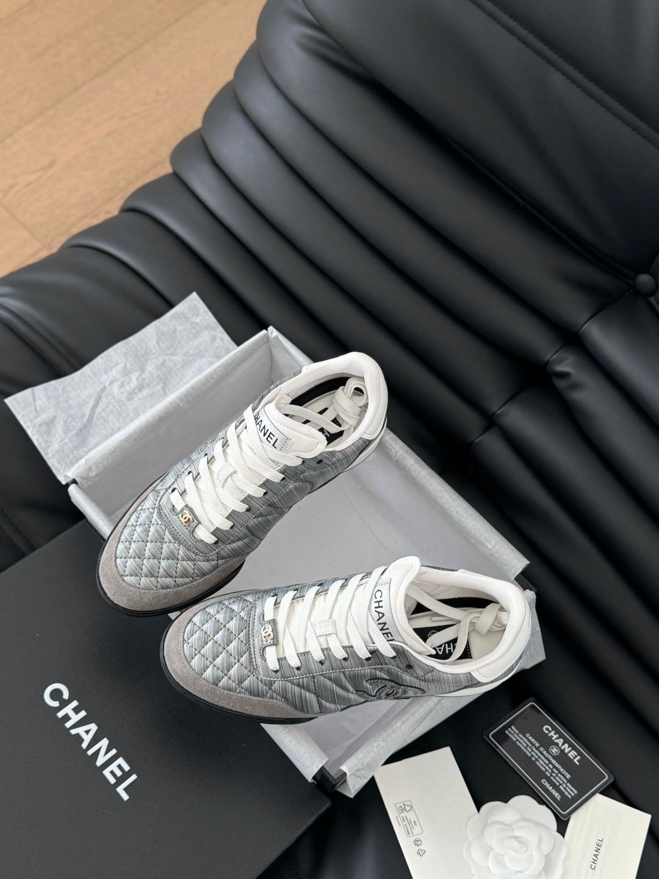 CC SNEAKER IN PEARL GREY MIX WHITE EMBROIDERED LAMBSKIN