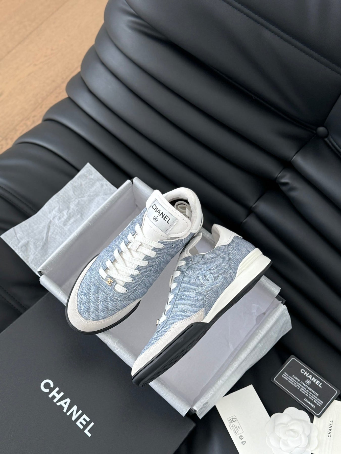 CC SNEAKER IN LIGHT BLUE MIX WHITE EMBROIDERED LAMBSKIN