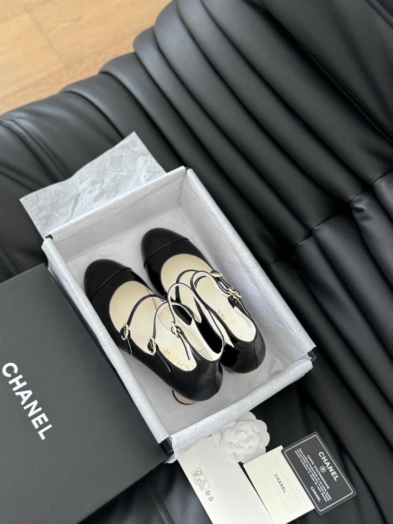 CC MARY JANE SHOES THREE STRAPS BLACK LAMBSKIN WITH GOLD HARDWARE