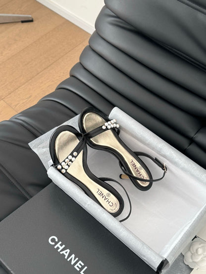 PEARL SANDAL IN BLACK AND GOLD LAMBSKIN 75 MM