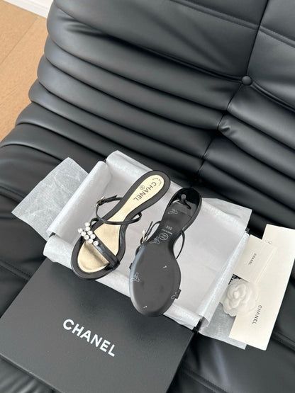 PEARL SANDAL IN BLACK AND GOLD LAMBSKIN 35 MM