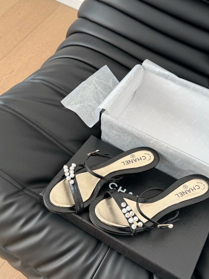 PEARL SANDAL IN BLACK AND GOLD LAMBSKIN 35 MM