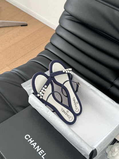 PEARL SANDAL IN BLUE DENIM AND WHITE LAMBSKIN 35 MM