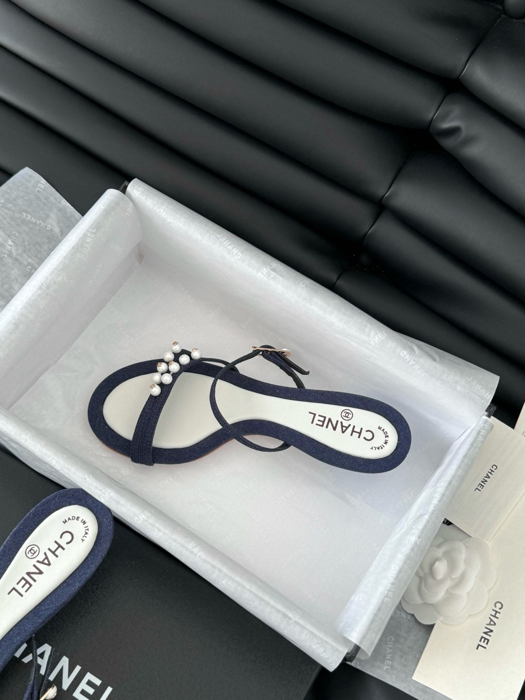 PEARL SANDAL IN BLUE DENIM AND WHITE LAMBSKIN 35 MM