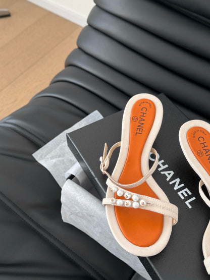 PEARL SANDAL IN BEIGE AND ORANGE LAMBSKIN 35 MM