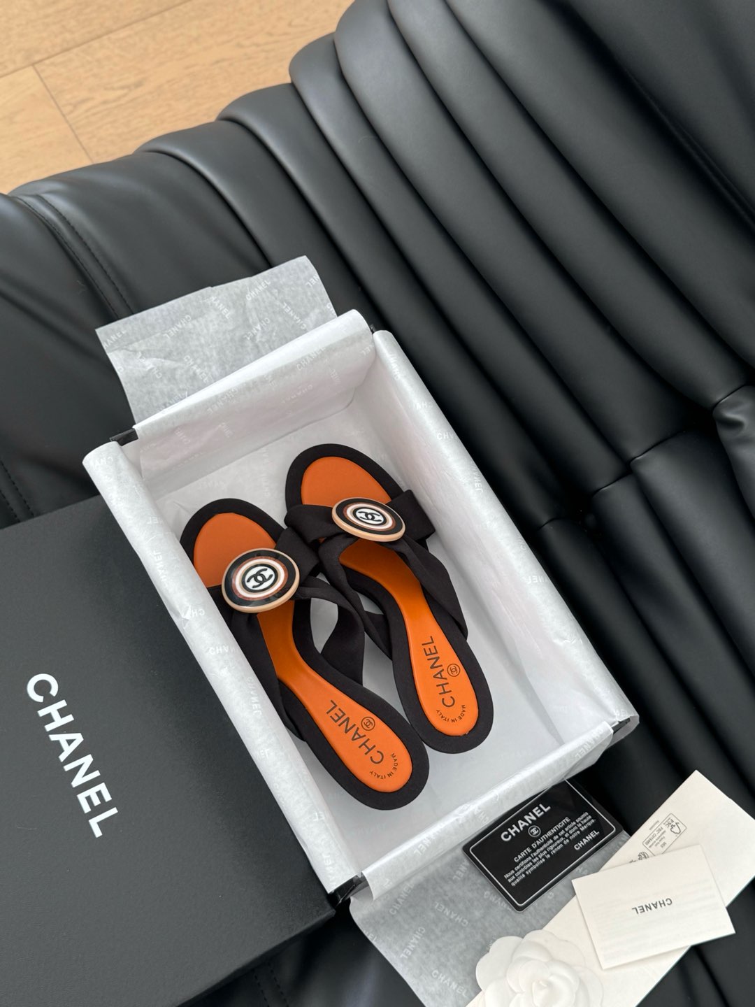 BLACK FABRIC CC SLIDE SANDALS