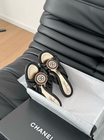 BLACK LAMBSKIN CC SLIDE SANDALS