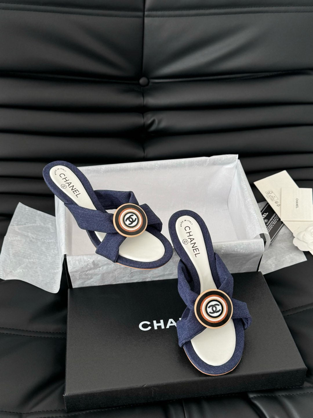 NAVY BLUE FABRIC CC SLIDE SANDALS