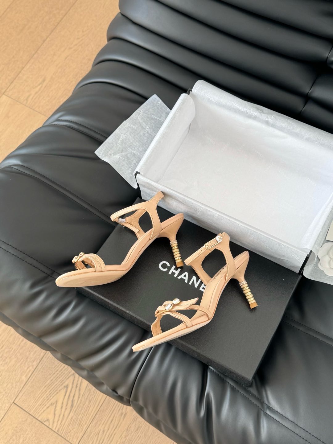 HIGH HEEL 75 MM SANDAL IN NUDE TAN SHEEPSKIN