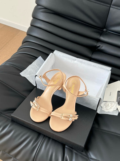 HIGH HEEL 75 MM SANDAL IN NUDE TAN SHEEPSKIN