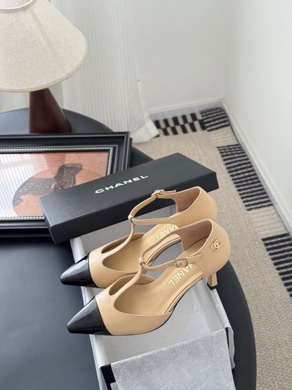 HIGH HEELS WAIST CUTTING IN BROWN BEIGE MIX BLACK CALFSKIN