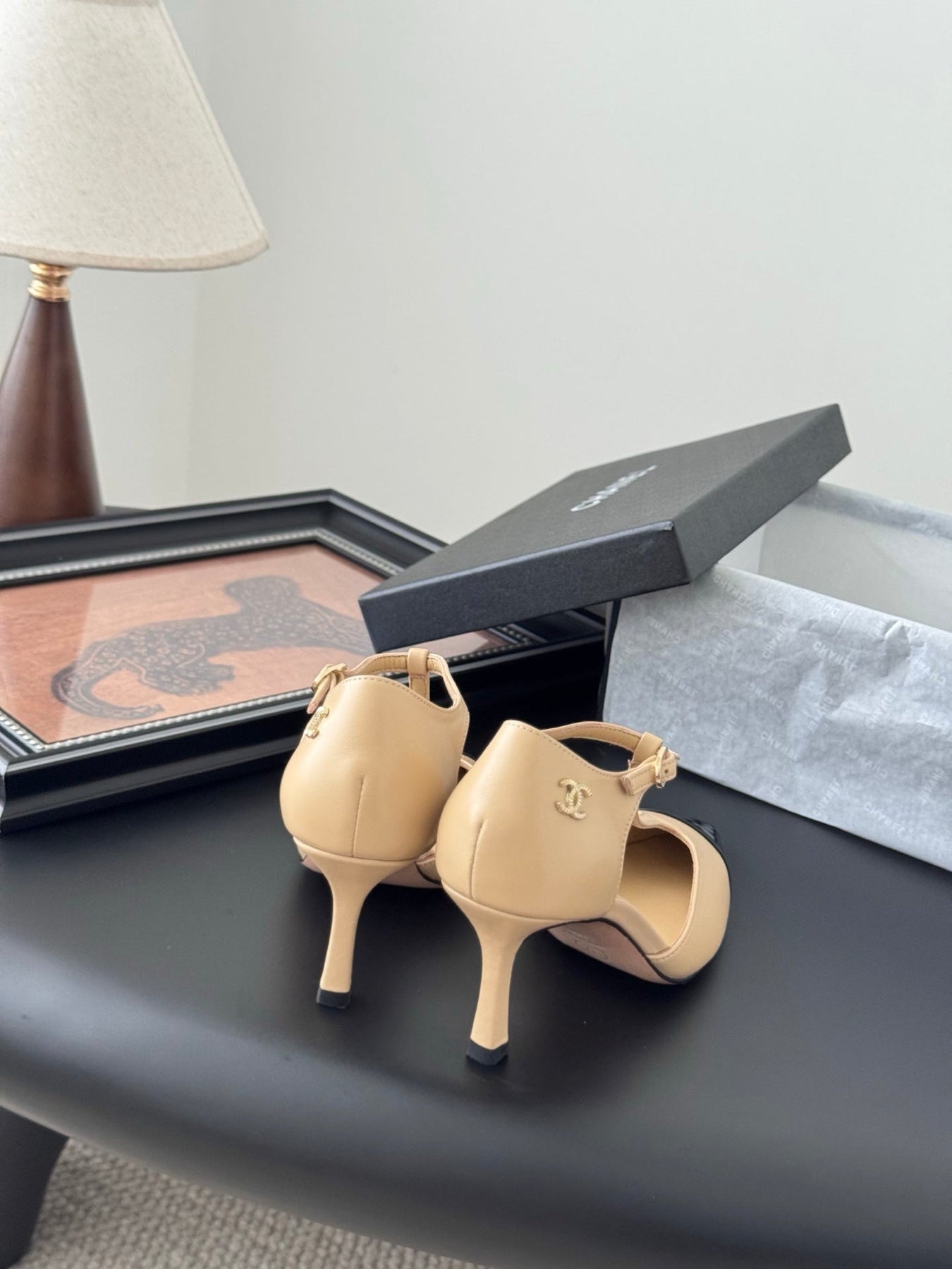 HIGH HEELS WAIST CUTTING IN BROWN BEIGE MIX BLACK CALFSKIN