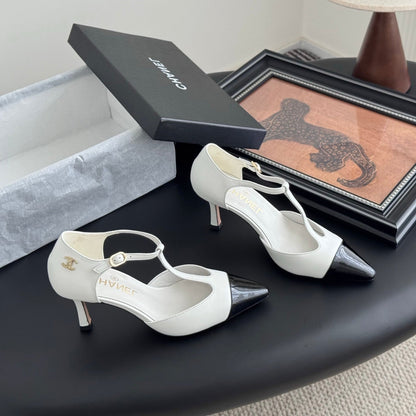 HIGH HEELS WAIST CUTTING IN WHITE MIX BLACK CALFSKIN