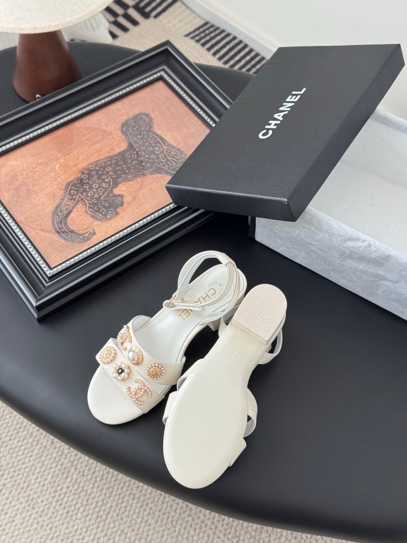 HIGH SANDALS IN WHITE TWEED WITH LOGO STICKER DETAIL