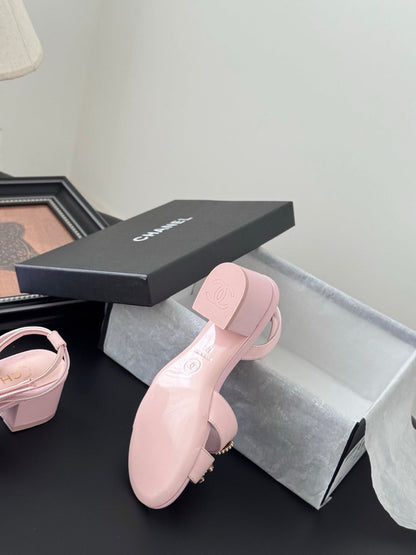 HIGH SANDALS IN PINK TWEED WITH LOGO STICKER DETAIL