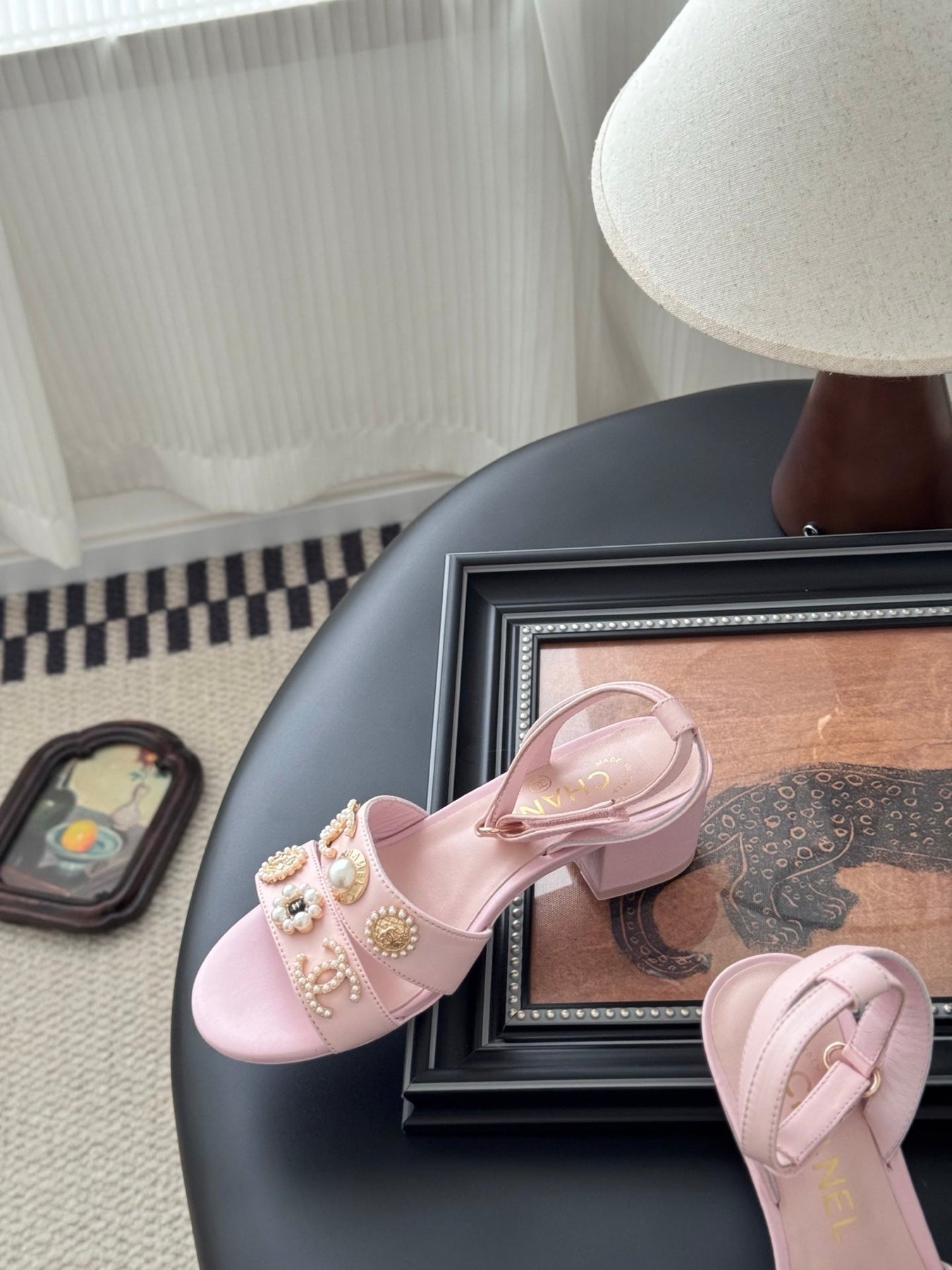 HIGH SANDALS IN PINK TWEED WITH LOGO STICKER DETAIL