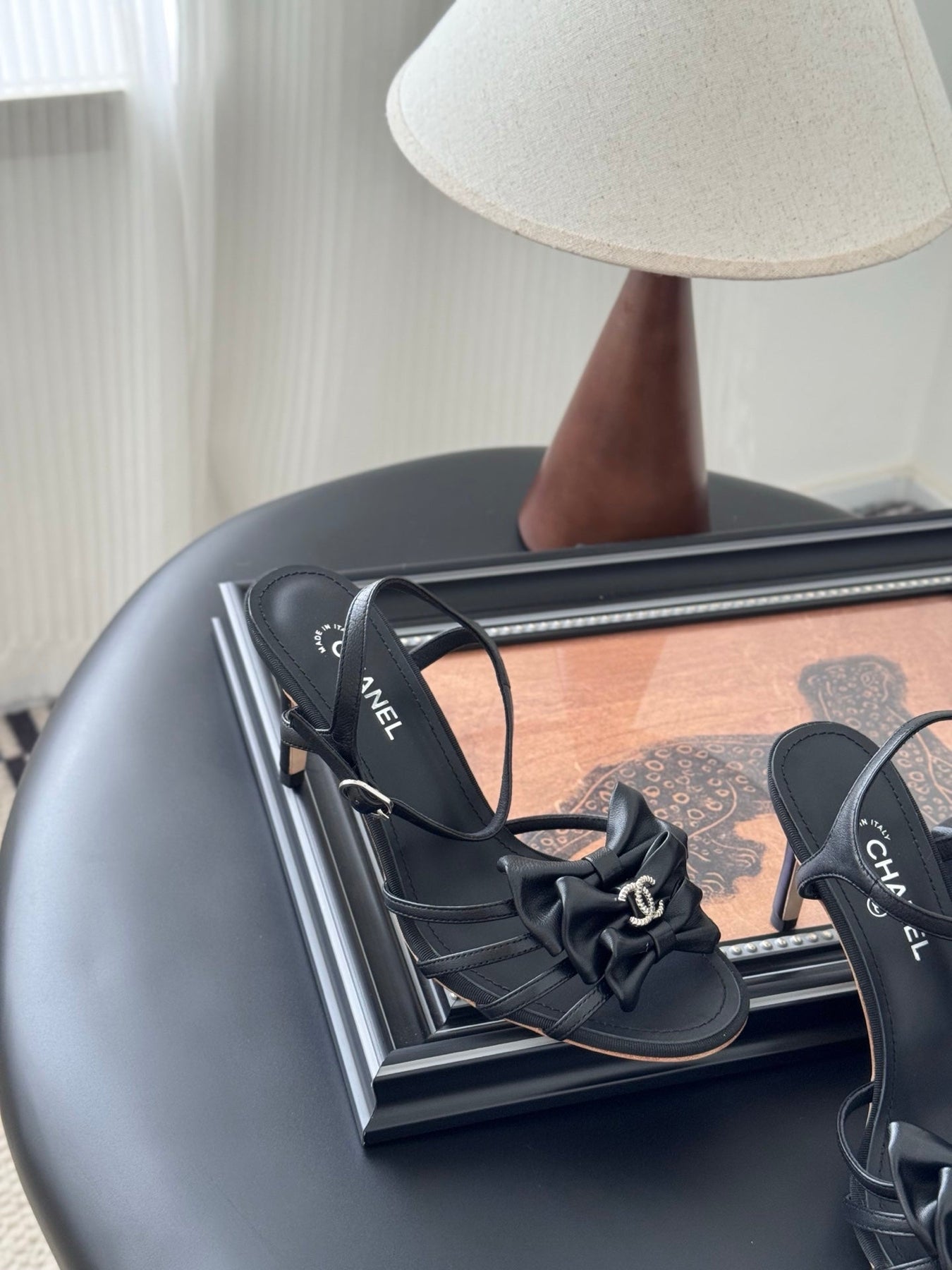 HIGH HEELS SANDALS IN BLACK SHEEPSKIN