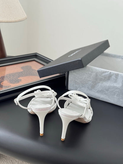 HIGH HEELS SANDALS IN WHITE SHEEPSKIN