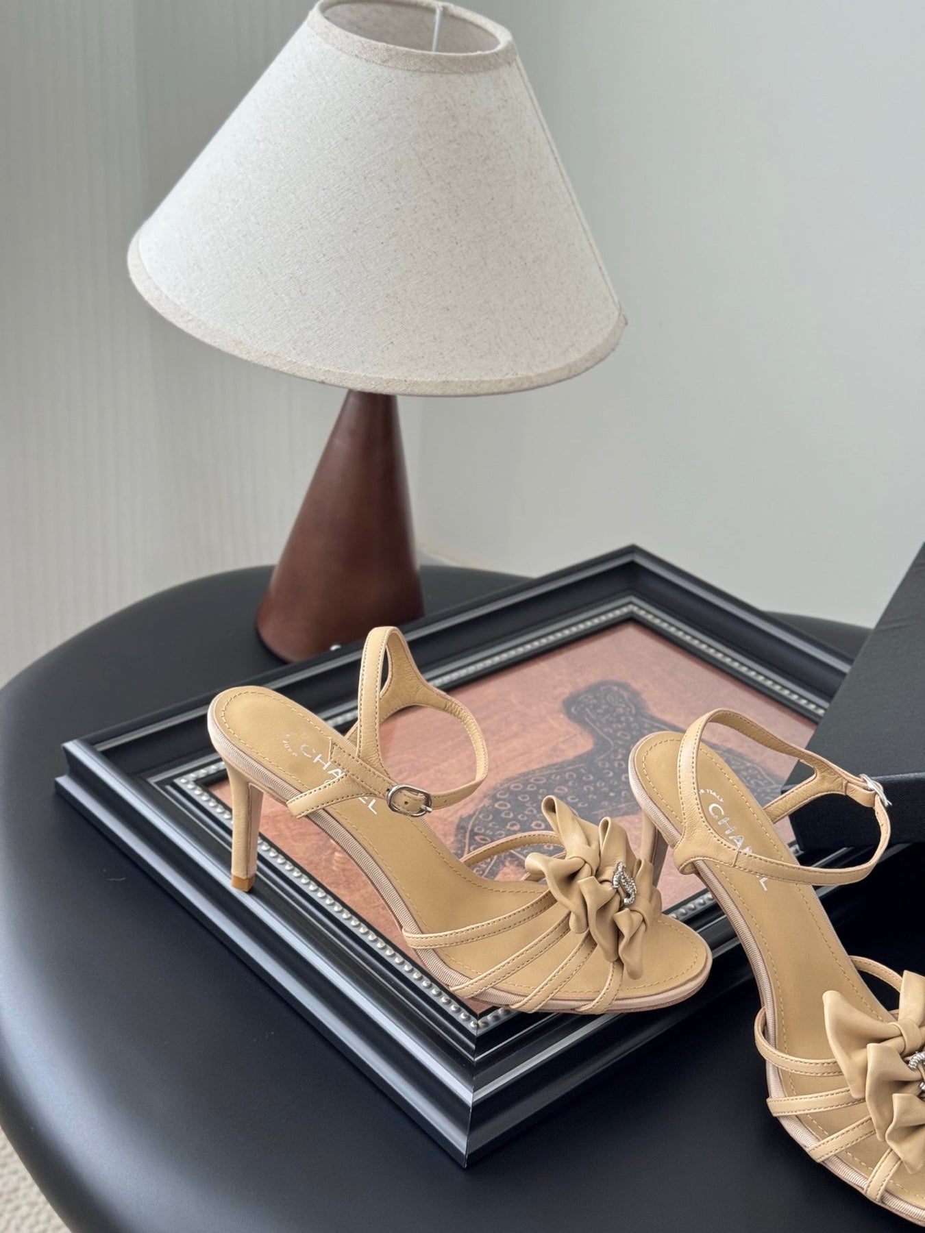 HIGH HEELS SANDALS IN TAN BEIGE SHEEPSKIN