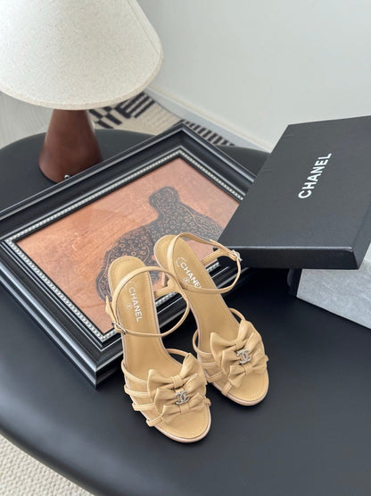 HIGH HEELS SANDALS IN TAN BEIGE SHEEPSKIN