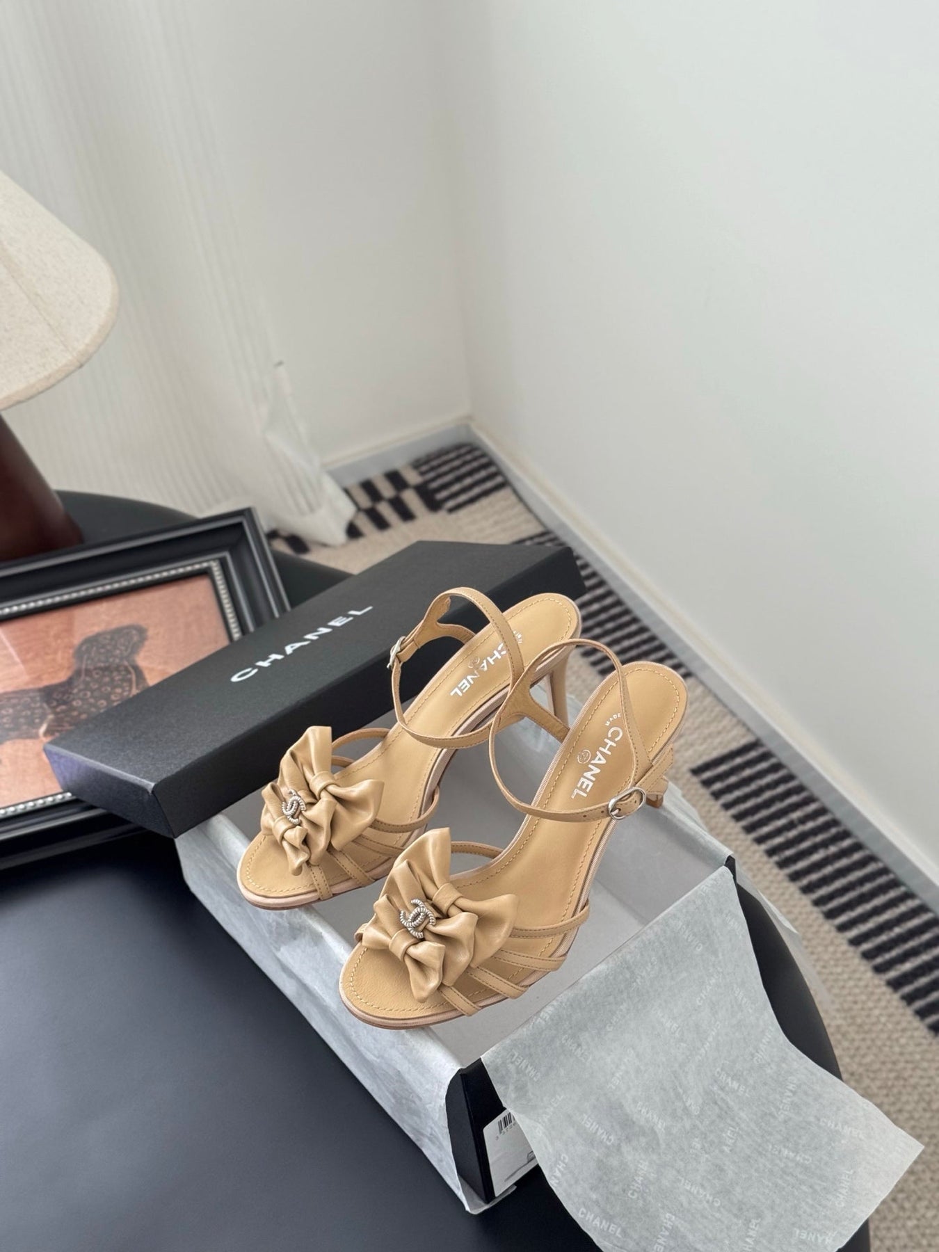 HIGH HEELS SANDALS IN TAN BEIGE SHEEPSKIN