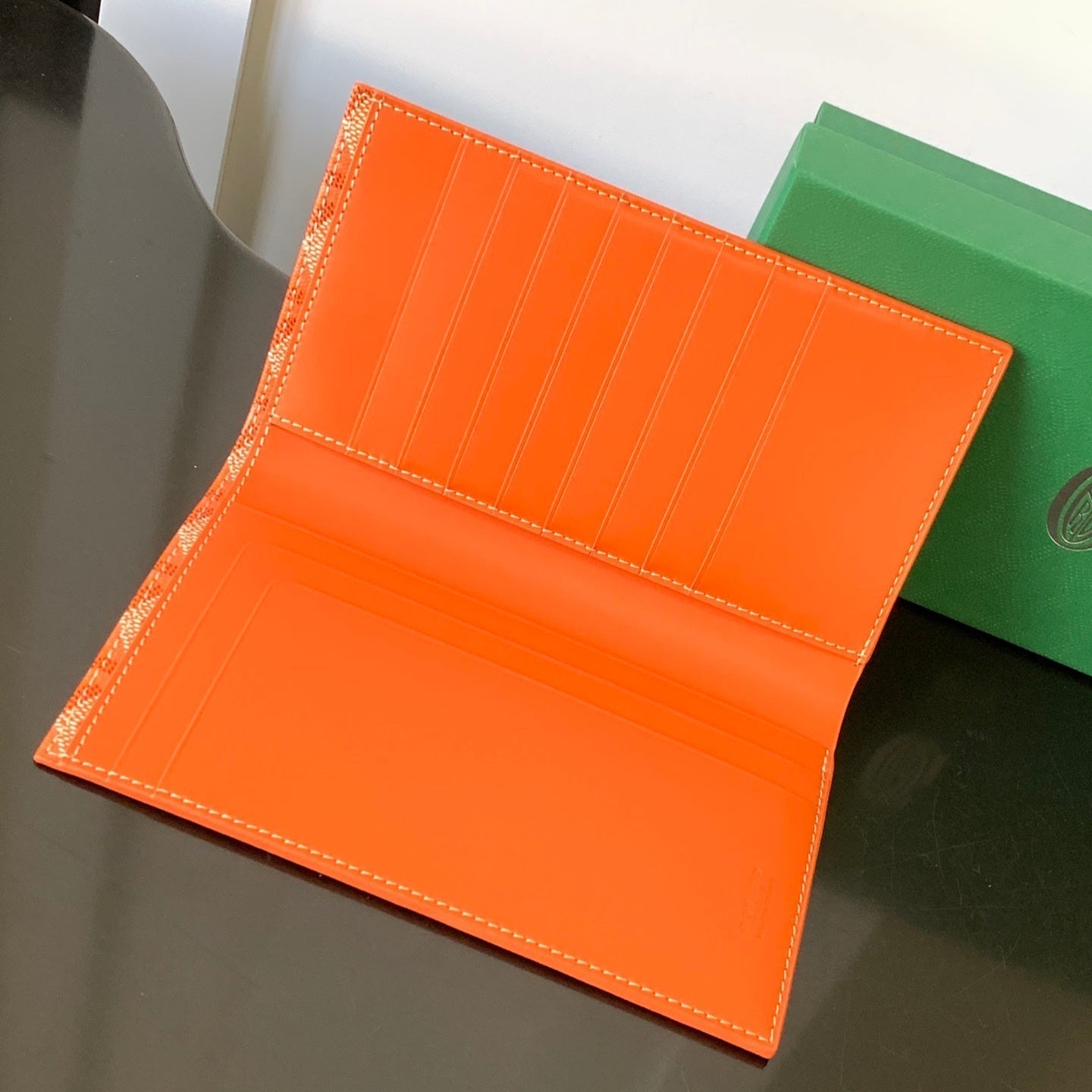 RICHELIEU CHECKBOOK WALLET 19 IN RED ORANGE GOYARDINE CANVAS AND CALFSKIN