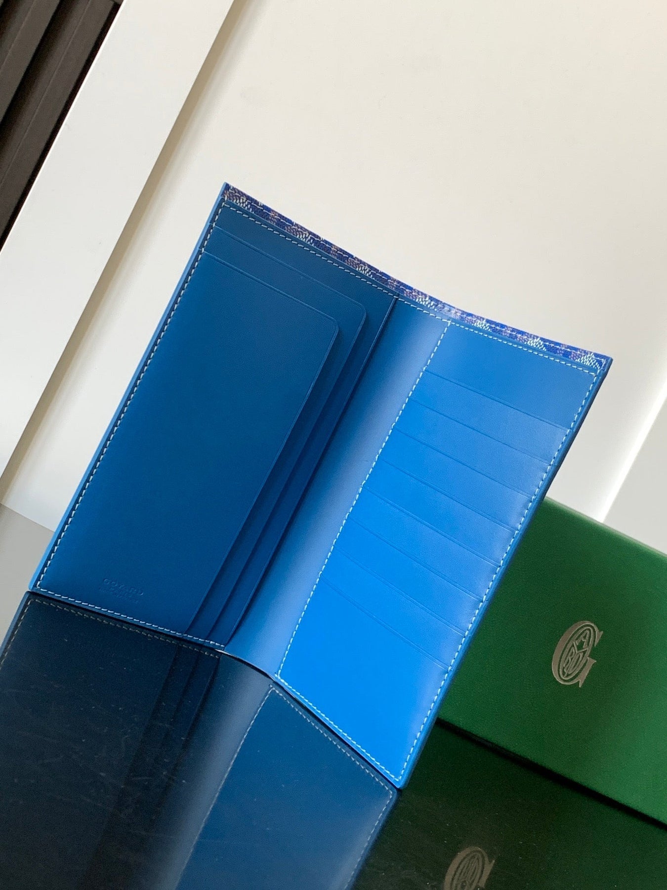 RICHELIEU CHECKBOOK WALLET 19 IN SAPPHIRE BLUE GOYARDINE CANVAS AND CALFSKIN