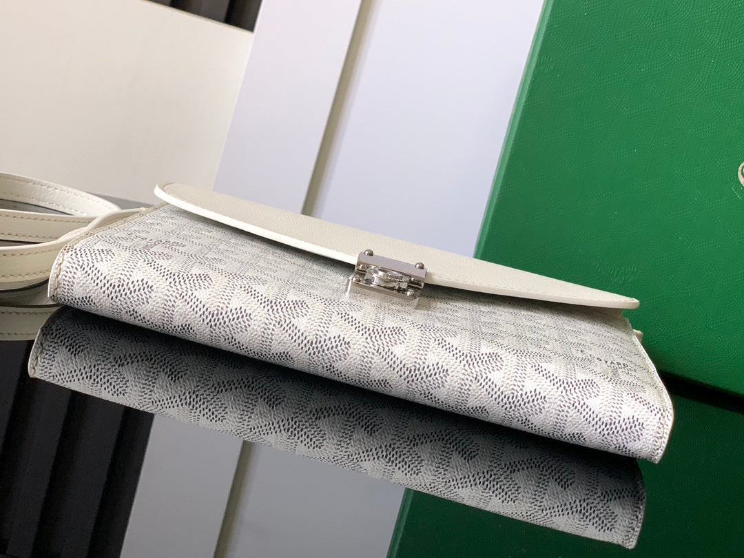 CHYPRE WALLET-POUCH 21 IN WHITE GOYARDINE CANVAS AND CALFSKIN