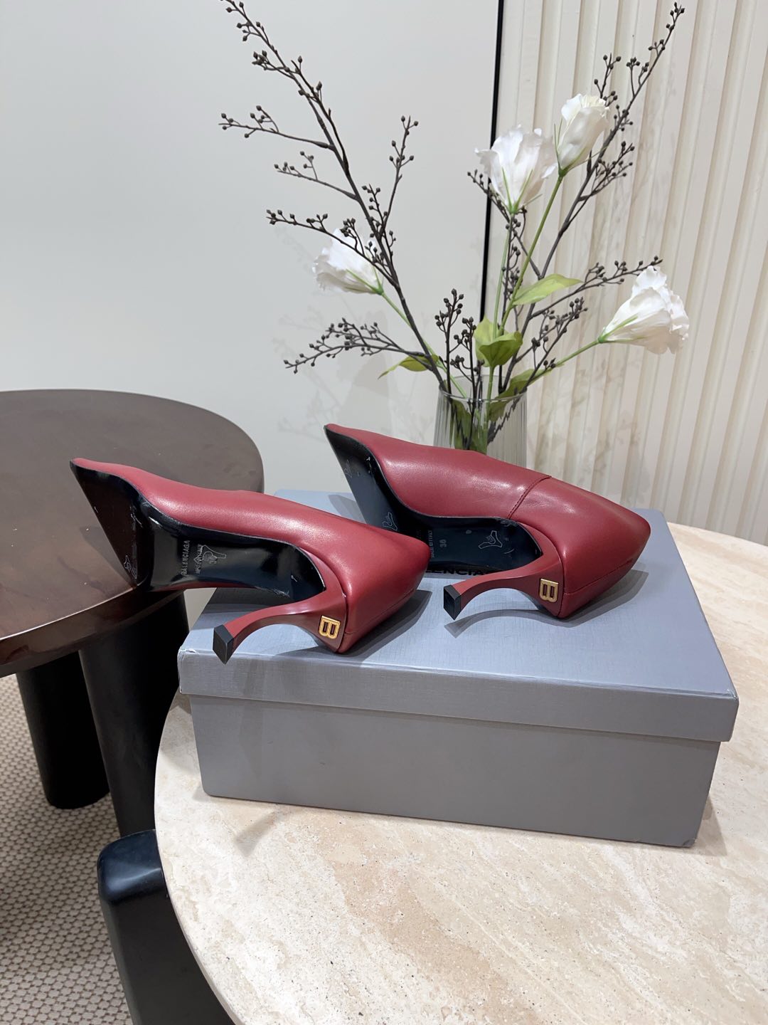 CURVED HEEL DEEP MOUTH PUMPS IN CADILLAC CALFSKIN