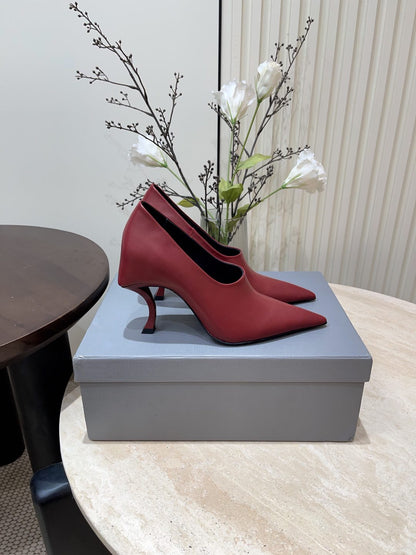 CURVED HEEL DEEP MOUTH PUMPS IN CADILLAC CALFSKIN