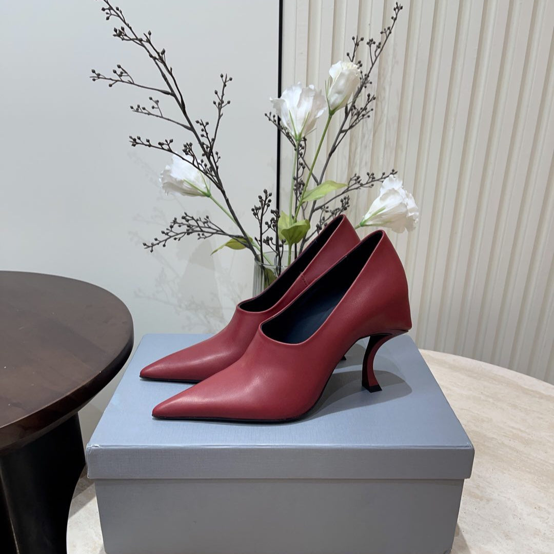 CURVED HEEL DEEP MOUTH PUMPS IN CADILLAC CALFSKIN