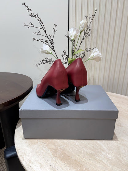 CURVED HEEL DEEP MOUTH PUMPS IN CADILLAC CALFSKIN