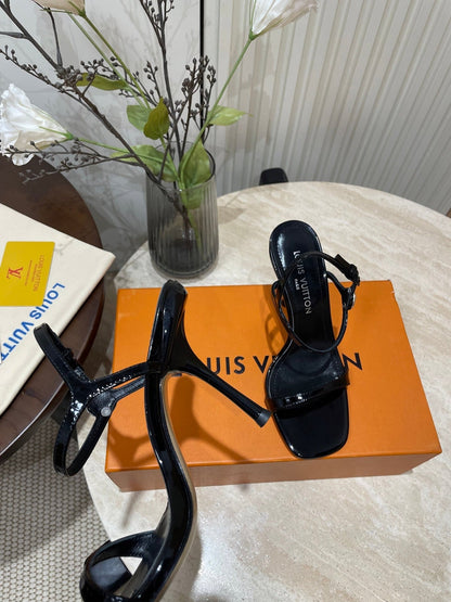 6AM HIGH SANDAL 95 MM IN BLACK PATENT LAMBSKIN