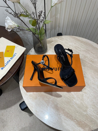 6AM HIGH SANDAL 95 MM IN BLACK PATENT LAMBSKIN