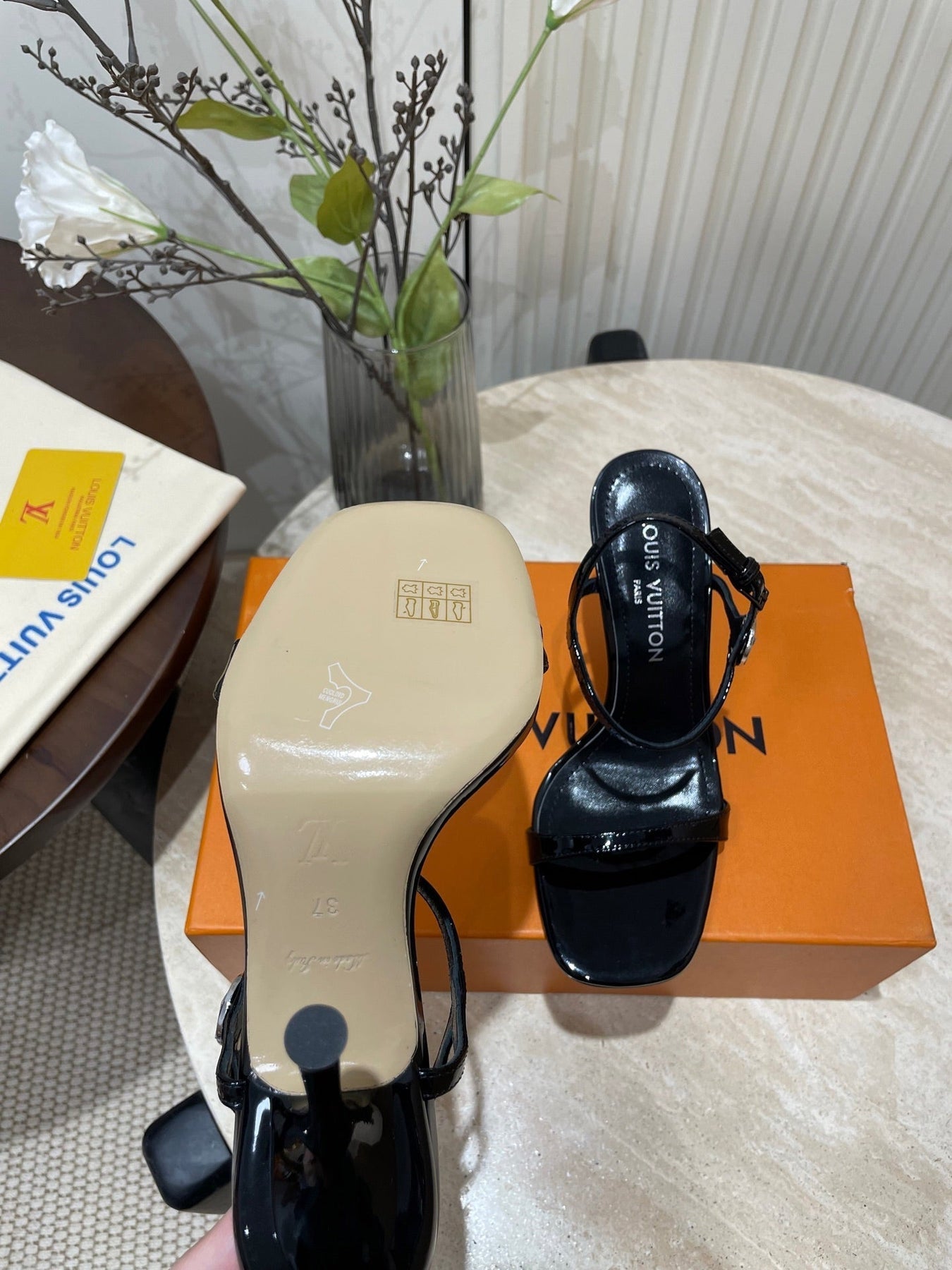 6AM HIGH SANDAL 95 MM IN BLACK PATENT LAMBSKIN