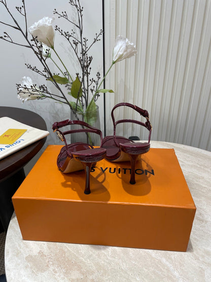 6AM HIGH SANDAL 95 MM IN WINE RED PATENT LAMBSKIN